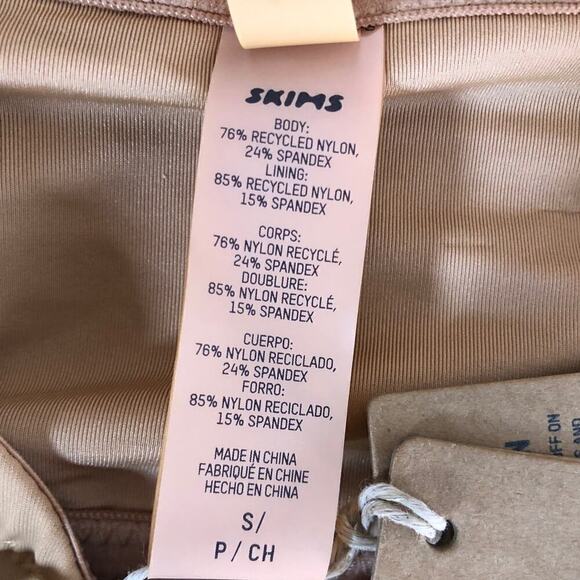 SKIMS Recycled Swim Top Long Sleeve Bikini Off Shoulder Ochre Tan NWT Size Small - Picture 6 of 9